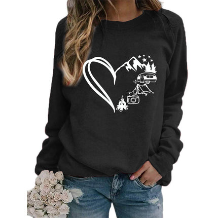 Love Camping Printed Round Neck Jacket Sweatshirt European Size Women's Coat Long Sleeve Cross-border Autumn and Winter Foreign Trade Supply