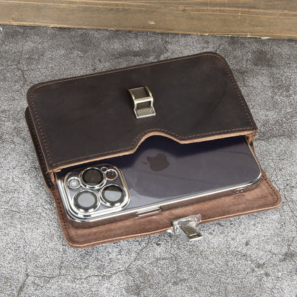 Retro European and American style leather mobile phone waist bag men's horizontal belt mobile phone bag crazy horse leather first layer cowhide bag batch