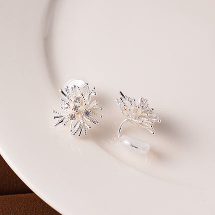 Light Luxury Retro High-End Silver-White Fireworks Earrings for Women Without Pierced Ears Mosquito Coil Ear Clip Design Light Luxury Earrings