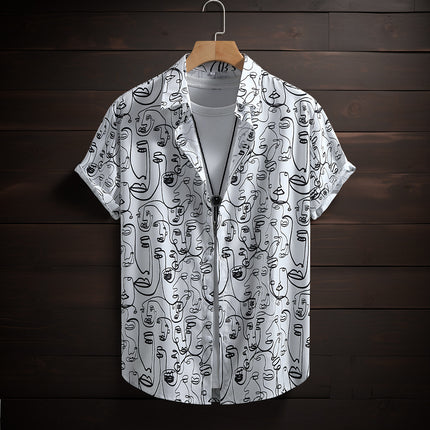 Men's Short-sleeved Shirt Figure Line Printing Foreign Trade Men's Casual Fashion Weiyi Holiday Summer 2025 New