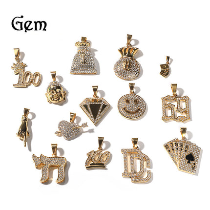 European and American Cross-border Hot Selling Stainless Steel Real Gold Electroplated Pouch Alphabetic Digital Hip Hop Trend Pendant Niche Jewelry