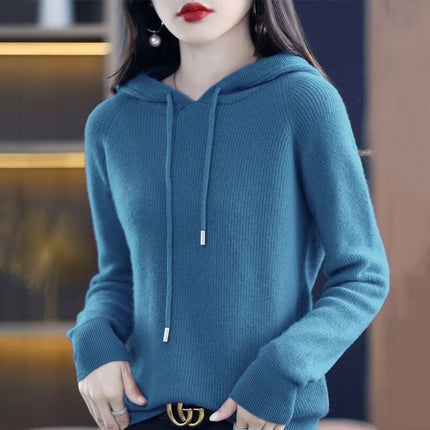 Autumn and Winter New Hooded Knitwear Women's Casual Loose Large Size Sweater Jacket Korean Solid Color Lazy Thickened Hoodie