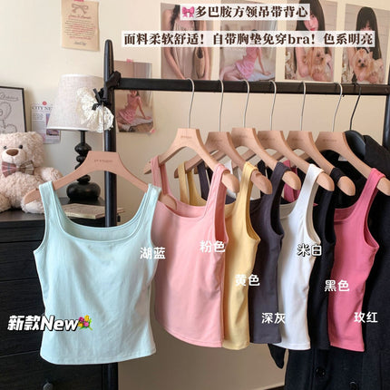 American Multi-color Camisole Women's Stretch Slim Inner Base Top Outer Wear Beautiful Back with Chest Pad