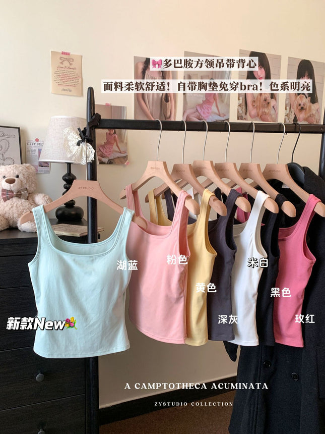 American Multi-color Camisole Women's Stretch Slim Inner Base Top Outer Wear Beautiful Back with Chest Pad