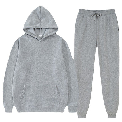 Men's suit Foreign Trade Cross-border Sports Sweater Pullover Sweater Fleece Fashion Solid Color Men's Hoodie Two-piece Set