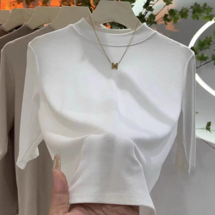 Half-high Collar T-shirt Women's Spring and Summer All-match Half-sleeve Top High-grade Sense Slim-fit Inner Sleeve Short-sleeve T-shirt plus size