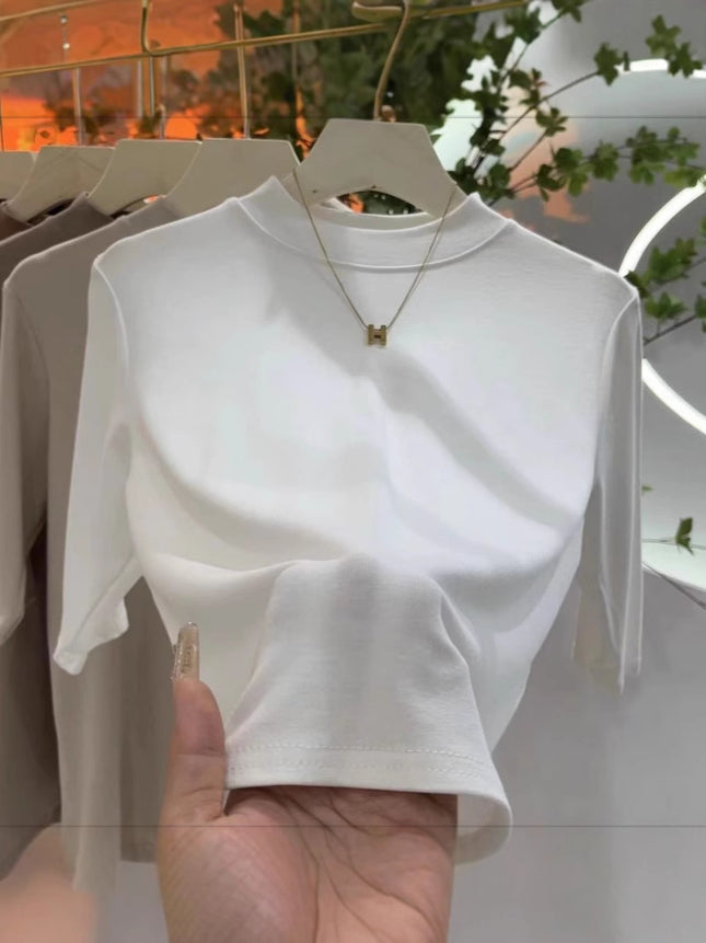 Half-high Collar T-shirt Women's Spring and Summer All-match Half-sleeve Top High-grade Sense Slim-fit Inner Sleeve Short-sleeve T-shirt plus size