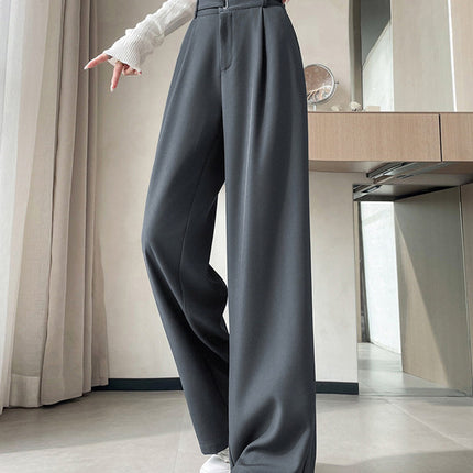 Grey high-end suit pants women's spring and autumn drape pants 2024 new small straight pants narrow wide leg pants