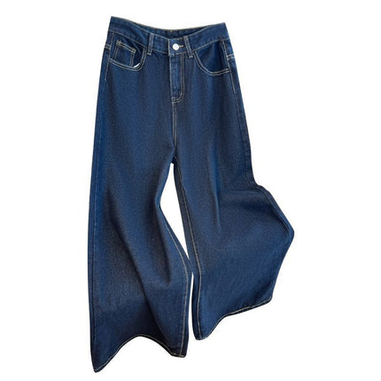 Tannin Blue Wide Leg Jeans Women's Autumn 2024 New Loose Straight High Waist Slimming Dark Dummy Mop Pants