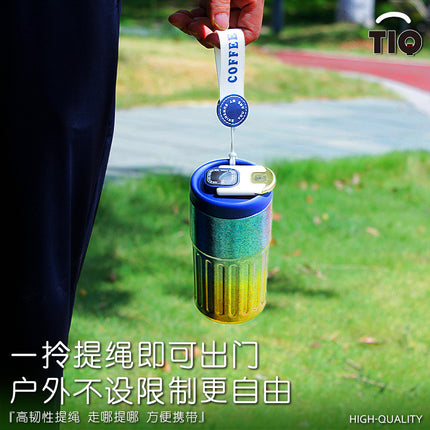 Pure Titanium Insulated Cup with Strap, Coffee Cup, Car-Mounted One-Handed Opening Lid, Antibacterial and Fresh-Keeping Titanium Cup, Fully Titanium Car-Mounted Portable