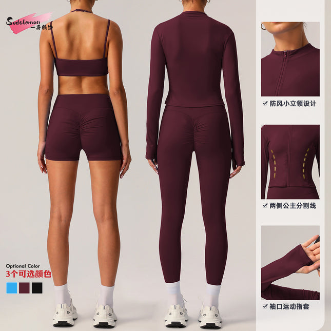 Cross-border Naked Sense Quick-drying Long-sleeved Yoga suit Women's Outdoor Training Clothes Running Pants Fitness Wear-resistant suit