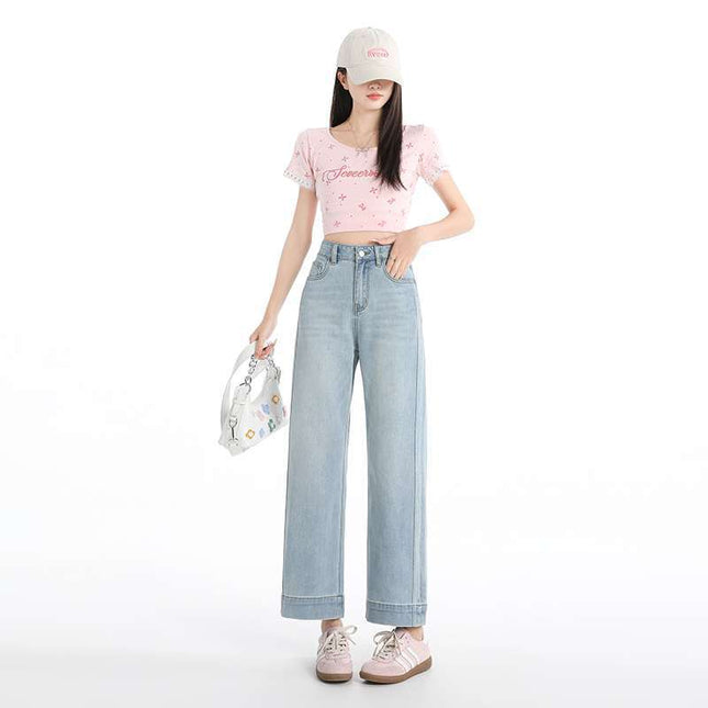 Wholesale Dropshipping Straight-Leg Hip-Covering Magic Pants ~ Spring and Summer Stretchy Straight-Leg Pear-Shaped Petite Slimming Cropped Jeans
