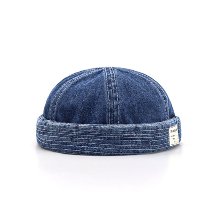 Denim Landlord Hat Cotton Men's Japanese Style Literary Melon Cap Women's Trendy Brand Retro American Sailor Hat Cloth Label Hat Wholesale