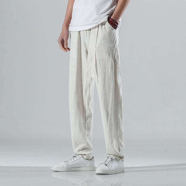 2025 Spring New Cross-Border Chinese Style Men's Casual Pants Linen Japanese Harem Pants Lantern Pants National Trend Loose Men's Pants
