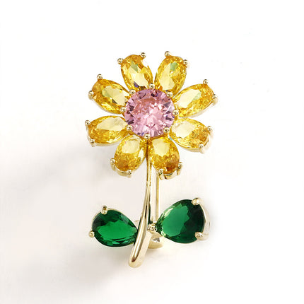 Clear and Cute Pink and Blue Zirconium Flower Brooch, Shiny Niche Exquisite Corsage, Anti-Exposure Fixed Clothing Pin Accessories
