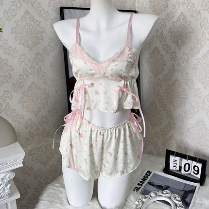 3068 Sexy Pajamas Women's Japanese-style Private Sling Chest Pad Two-piece Suit Pure Summer New Arrival Bow Skirt