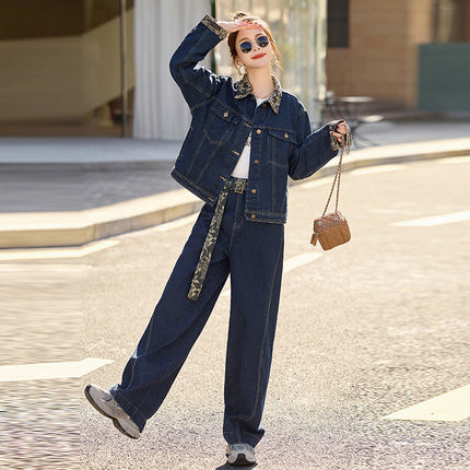 Denim Machete Pants Set Women's 2025 Spring New Style Coat Elegant Fashionable Casual Loose Two-piece Set Autumn