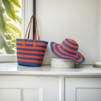 Rose red and blue / Hat + bag set