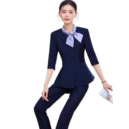 Hotel Work Clothes Female Seven-point Sleeve Spring and Autumn Front Desk Cashier Professional suit Catering Hotel Waiter Work Clothes Female
