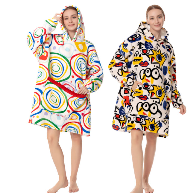 Amazon's New Hooded Adult Cold-Proof Clothing for Couples to Wear Outside Home Clothes Cross-Border Same Style Flannel Nightgown