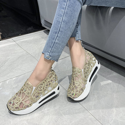 Mesh Breathable Casual Shoes Women's Summer New Inner Height Increasing Student Shoes Korean Style Slip-on Lazy Mesh Platform Shoes