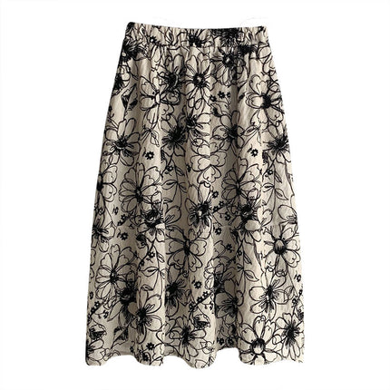 Ju Zhi 2026 Early Spring Velvet Skirt for Women, Heavy Craftsmanship, Niche Retro French High-Waisted Mid-Length A-Line Skirt 1572