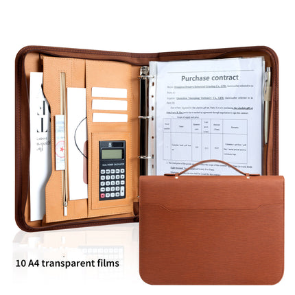 Spot Multifunctional A4 Folder Pu Leather Loose-Leaf Zipper Bag Office Business Satchel Manager Folder Custom Wholesale