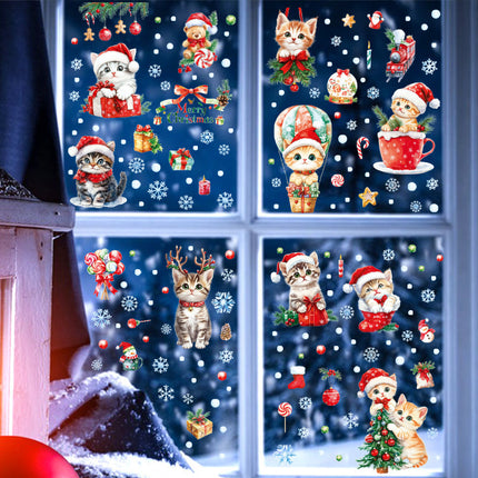 Cross-border New Cute Christmas Cat Balloon Gift Snowflake Glass Stickers Christmas Shopping Mall Glass Door Decorative Stickers