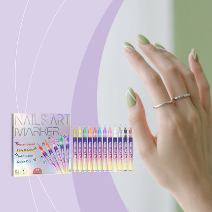 12pcs/Set Nail Art Graffiti Pen Nail Painting Strong Color Adhesion Precise Lines Quick-Dry DIY Waterproof Beauty Manicure Tools