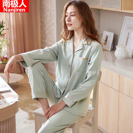 100% cotton pajamas Women's Spring and Autumn long-sleeved cotton outerwear suit Korean casual home wear
