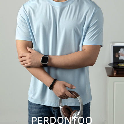[7A Antibacterial/Acetate/Lyocell] Light Luxury and Cool Men's Short-Sleeved T-Shirt Summer Casual Breathable and Light Pure t