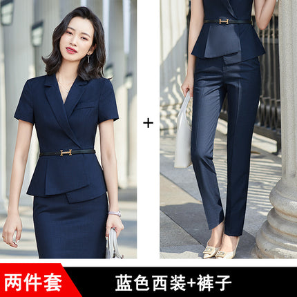 Professional Suit Dress Women's 2024 Summer New Office Front Desk Sales Department Tooling Thin Slim-fit Short-sleeved Suit Pants