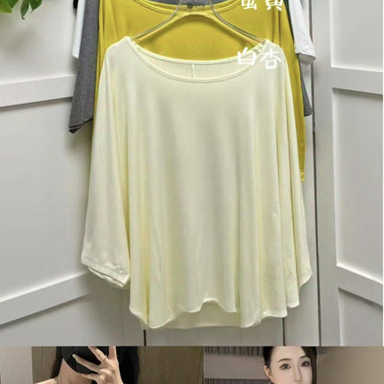 Soft Thin Bat Sleeve T-Shirt for Women Spring and Summer New Large Size Loose Slim Round Neck Top for Outer Wear Large Women's Clothing