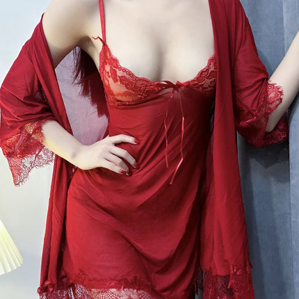 Three-Piece Tulle Sexy Underwear Sling Nightgown Lace Hot Nightgown Women's Transparent Sexy Pajamas