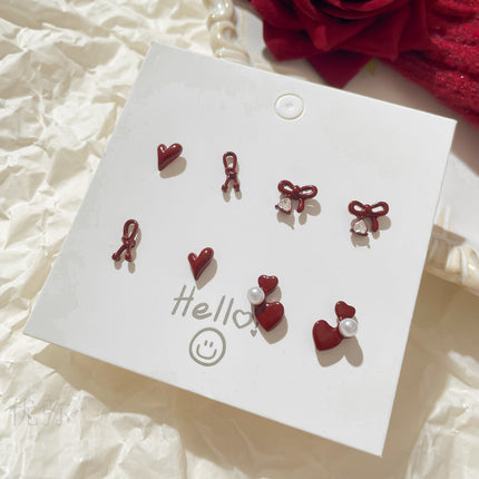 Autumn and Winter Vintage Angora Red Silver Needle Earrings High-end Sense White Exquisite Sweet Elegant All-match Bow Earrings