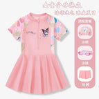 Pink one-piece swimsuit goggles swimming cap [send safety pants]] / 100
