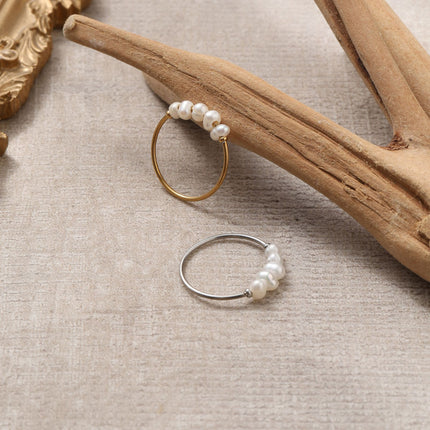 St.Delan Elegant Natural Freshwater Pearl Thin Ring Plated 18K Gold Ring Two-Color Autumn and Winter Wholesale