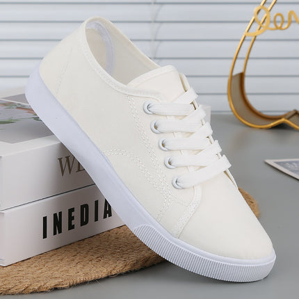 White Shoes, Breathable Women's Summer Work Shoes, Nurse Shoes, Old Beijing Cloth Shoes, Non-Slip Flats-Soled Lace-Up Pure Color