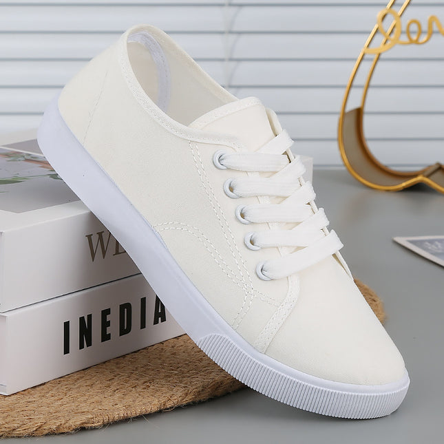 White Shoes, Breathable Women's Summer Work Shoes, Nurse Shoes, Old Beijing Cloth Shoes, Non-Slip Flats-Soled Lace-Up Pure Color