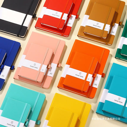 Portable Small Notebook A6A5 Wholesale Multi-Color Elastic Straps Skin-Feel Leather Notebook Imitation Leather Cross-Border Supply Ready Stock