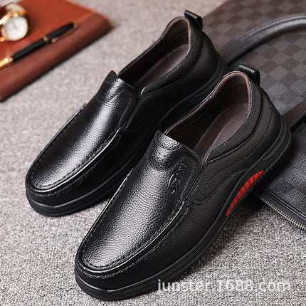 Men's First Layer Cowhide Shoes Spring Genuine Leather Men's Casual Shoes Slip-on Middle-aged Non-slip Soft Bottom Dad's Car-driving Shoes