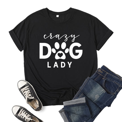 Foreign trade cross-border Crazy dog lady printed short sleeve round neck T-shirt European and American men's and women's summer loose-fitting jacket