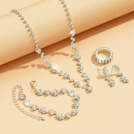 Simple Exquisite Hot-selling Claw Chain Necklace Earrings Bracelet suit Three-piece Set Full Diamond Clavicle Chain Dinner Dress Accessories