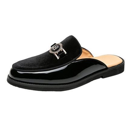 Half Shoes Men's 2025 Summer Breathable Slip-on Slippers Men's 37-46 Size Fashion Casual Lazy Men's Leather Slippers