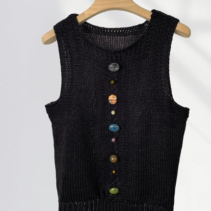 Original design each piece is different knitted vest chic niche antique beaded sleeveless hair clip