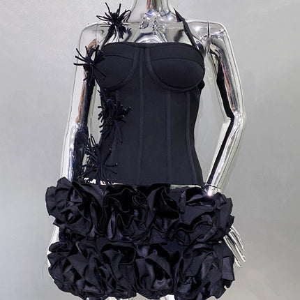 Amazon Aliexpress Popular Cross-Border Foreign Trade New Product Bandage Skirt Suit Vest Flower Two-Piece Party Dress