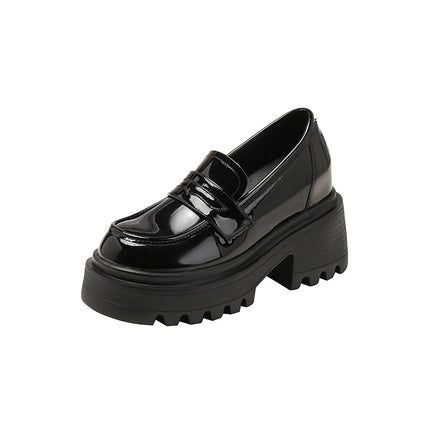 Women's 2025 New Style Thick-Soled Loafers with 12cm Height Increase for Small People, Super High-Heeled British Style Small Leather Shoes
