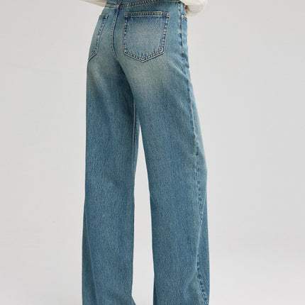 Mbb2026 Spring Women's Jeans, Full Cotton, Heavy-Duty Denim Fabric, American Retro Style, Trendy, Slimming Wide-Leg Floor-Length Pants