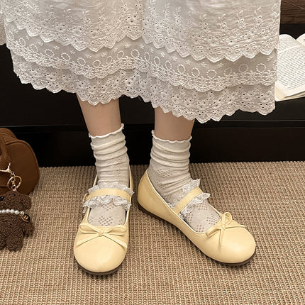French Silver Mary Jane Shoes for Women 2025 Spring New Style Bow Shallow Mouth Fairy Evening Breeze Gentle Flats Shoes