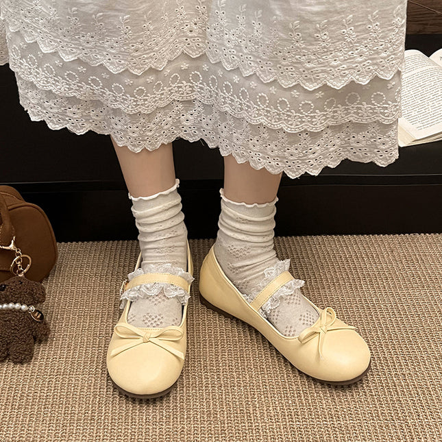 French Silver Mary Jane Shoes for Women 2025 Spring New Style Bow Shallow Mouth Fairy Evening Breeze Gentle Flats Shoes